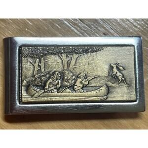 Vintage Duhaven mens money clip. Steel. Hunters canoe. Comes w/ box